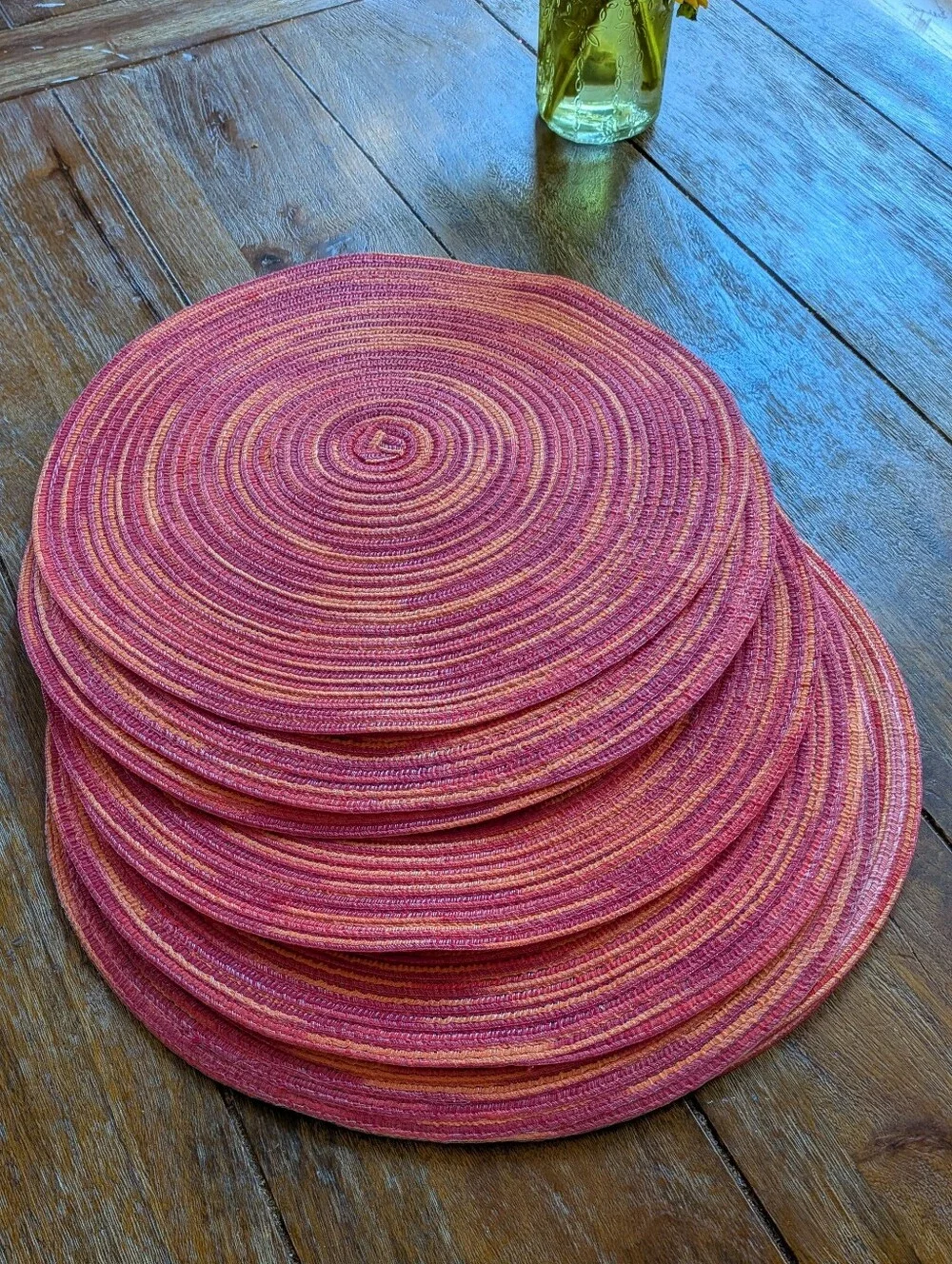NWOT Pier 1 Placemats Set of 12 Round Braided Spiral Pink Multicolor Summer